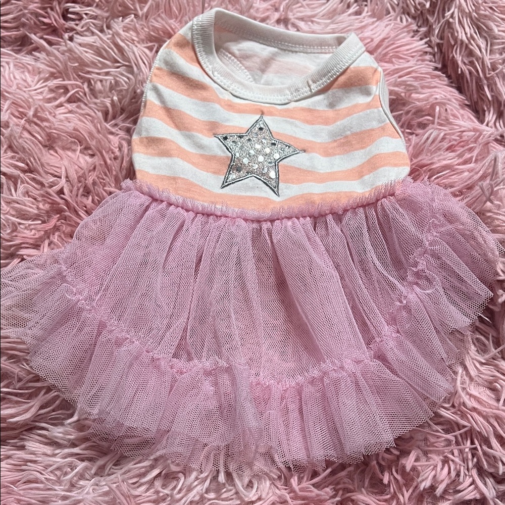 Pink and White Striped Dog Dress with Star